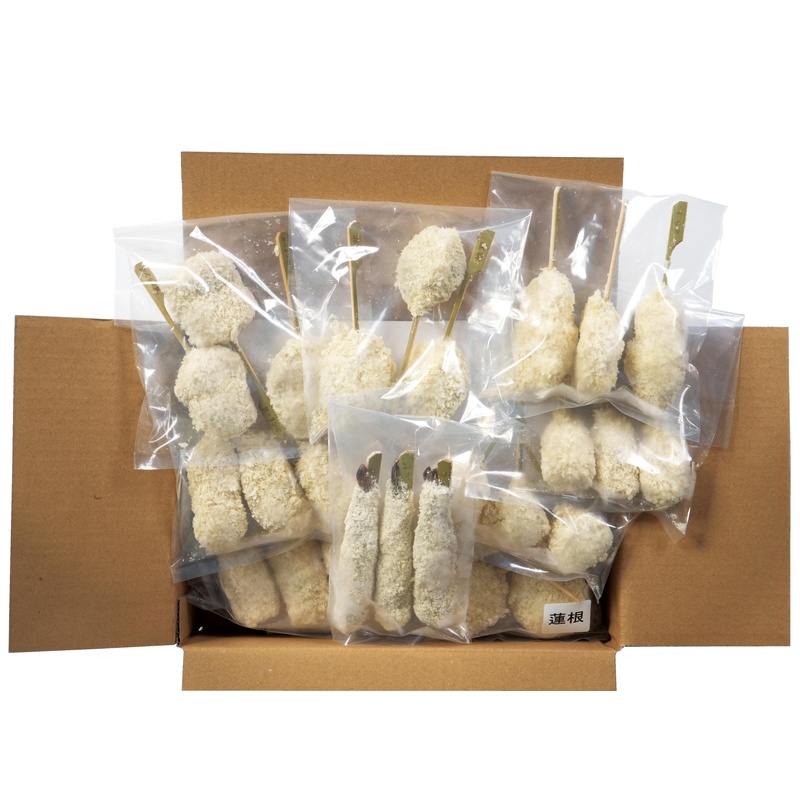 シンコーフーズ 串揚げバラエティセット　９種×各３本 エリンギ豚巻き串揚げ、ポテト串揚げ、鶏串カツ、レンコン串揚げ、えび串揚げ、豚串カツ、椎茸串揚げ、イカ串揚げ、玉ネギ串揚げ 各3本