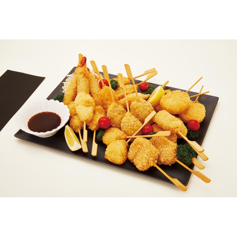 シンコーフーズ 串揚げバラエティセット　９種×各３本 エリンギ豚巻き串揚げ、ポテト串揚げ、鶏串カツ、レンコン串揚げ、えび串揚げ、豚串カツ、椎茸串揚げ、イカ串揚げ、玉ネギ串揚げ 各3本